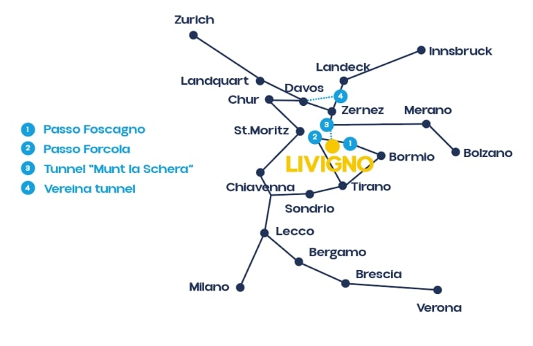 Comment accéder à la zone de ski Valandrea à Livigno : carte